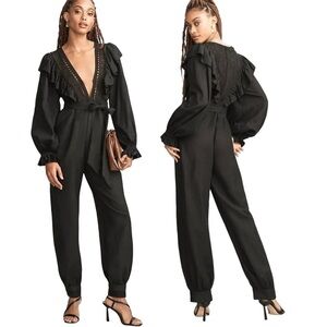 NWT Farm Rio Anthropologie Lace And Ruffles Black Jumpsuit Size XS